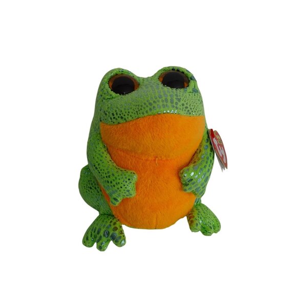Ty Beanie Babies Boos Speckles Frog 2014 Green Orange Stuffed Animal Plush Toy - Picture 1 of 12